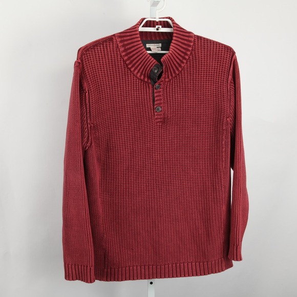 Carbon2Cobalt Sweater Mens 2XL Red Fireside Henley Cotton Knit Pullover - Picture 2 of 10